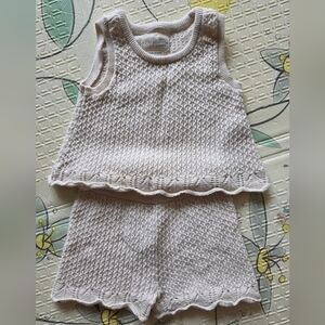 Carters Baby Girl 12M Neutral Beige Crochet Knit Outfit Set 100% Organic Cotton